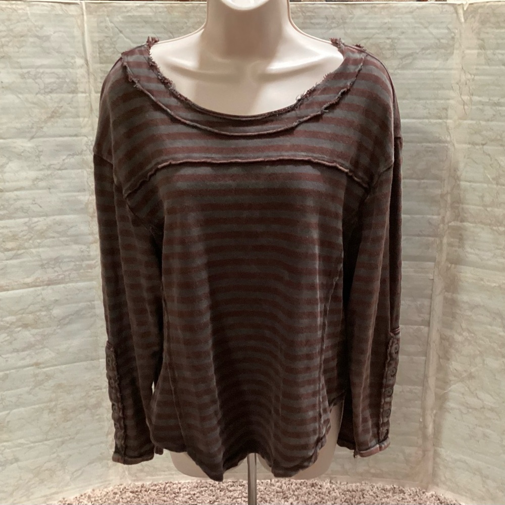 Free People New Romantics striped high-low shirt